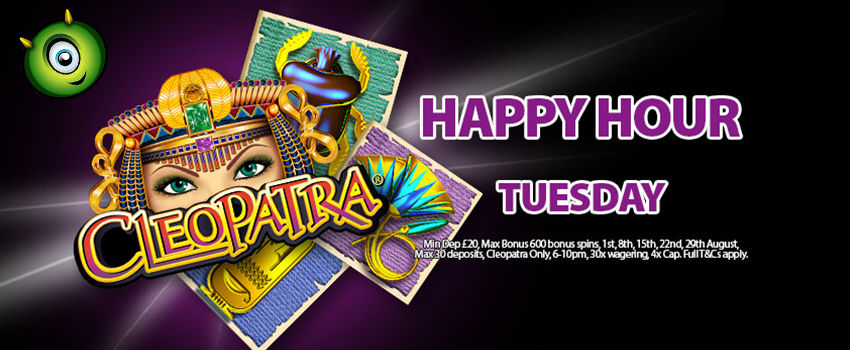 Cleopatra Happy Hour Play Cleopatra Slots with 20 Free Spins at Our Happy Hour